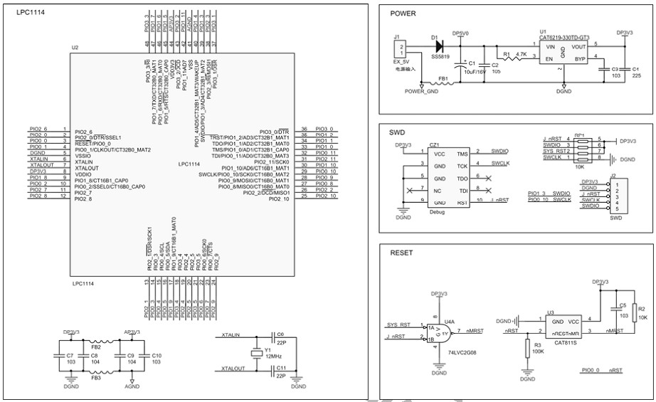 NXP LPC1100 系列最小系统 NXP LPC1100 系列最小系统