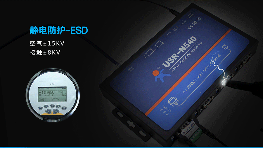 工业级四串口服务器基本功能ESD静电防护
