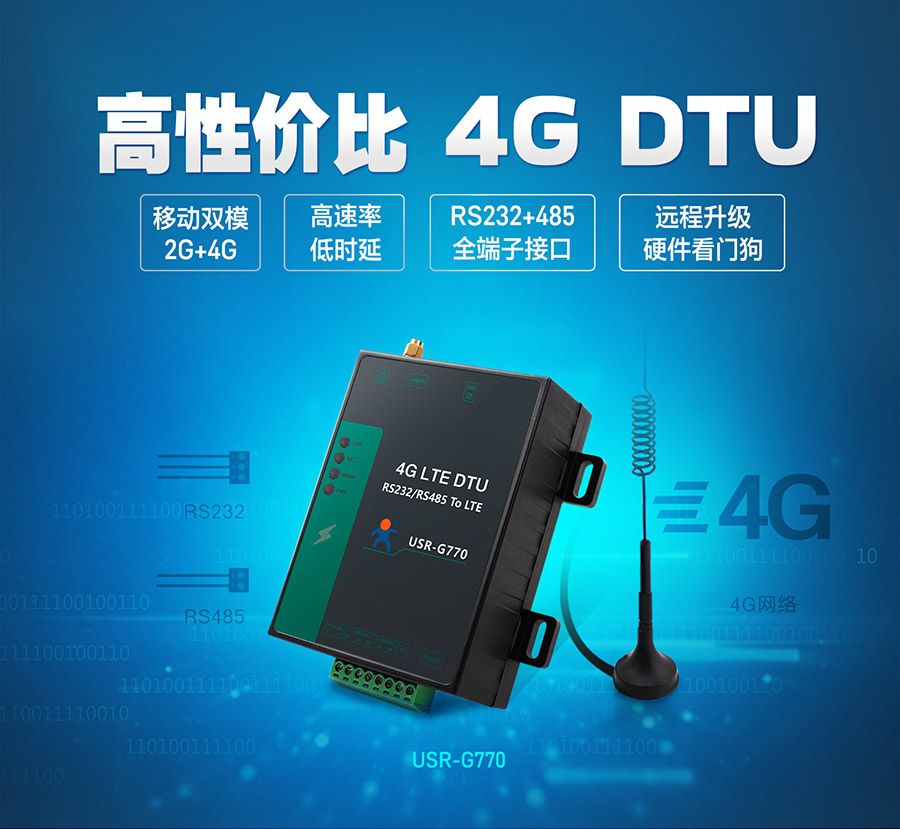 4G模块DTU终端设备_RS232+485全端子接口4G DTU_2G+4G移动双模式