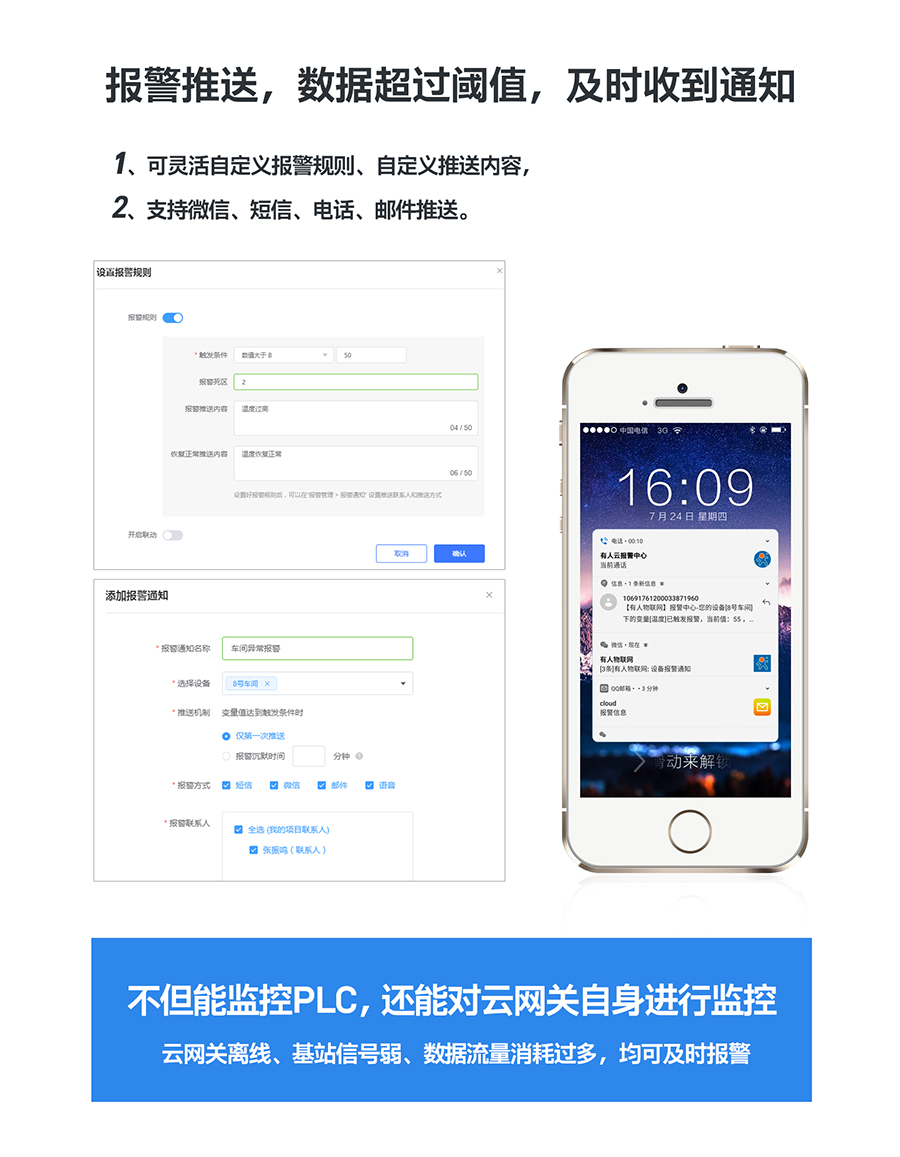 低成本PLC云网关：报警推送，数据超过阈值及时收到通知