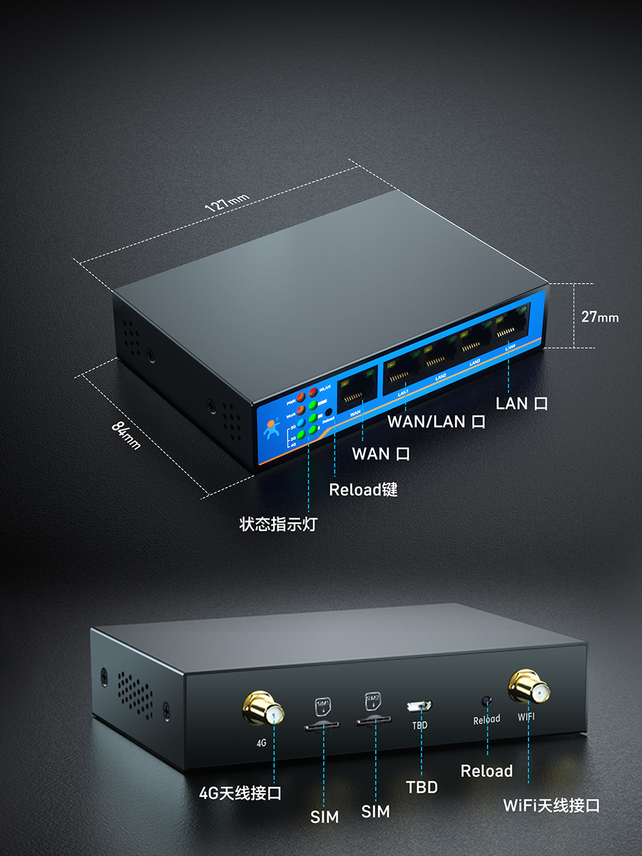 双卡4G工业路由器尺寸与接口